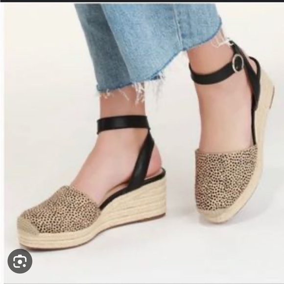 Sole Society So-Channing Black and Tan Dotted Calf Hair Espadrille Wedges - Picture 2 of 16